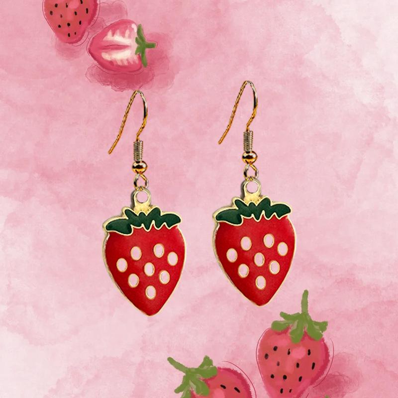 Simulation strawberry dragon fruit Korean version jewelry alloy drip earrings pendant earrings alloy material exquisite and sweet