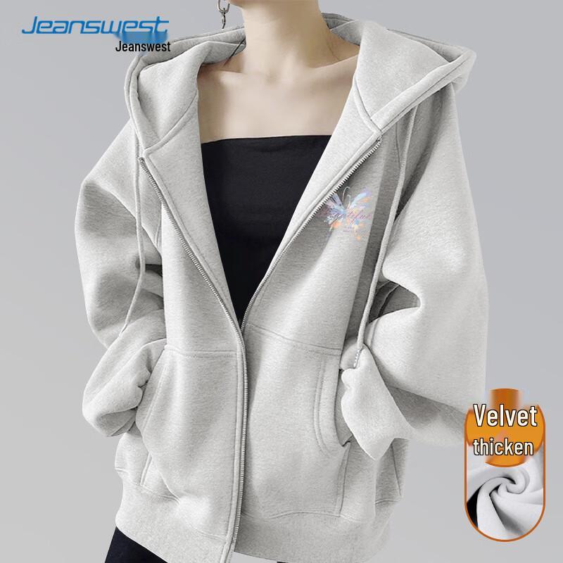 Jeanswest Women's Hooded Zipper Sweatshirt Jacket
