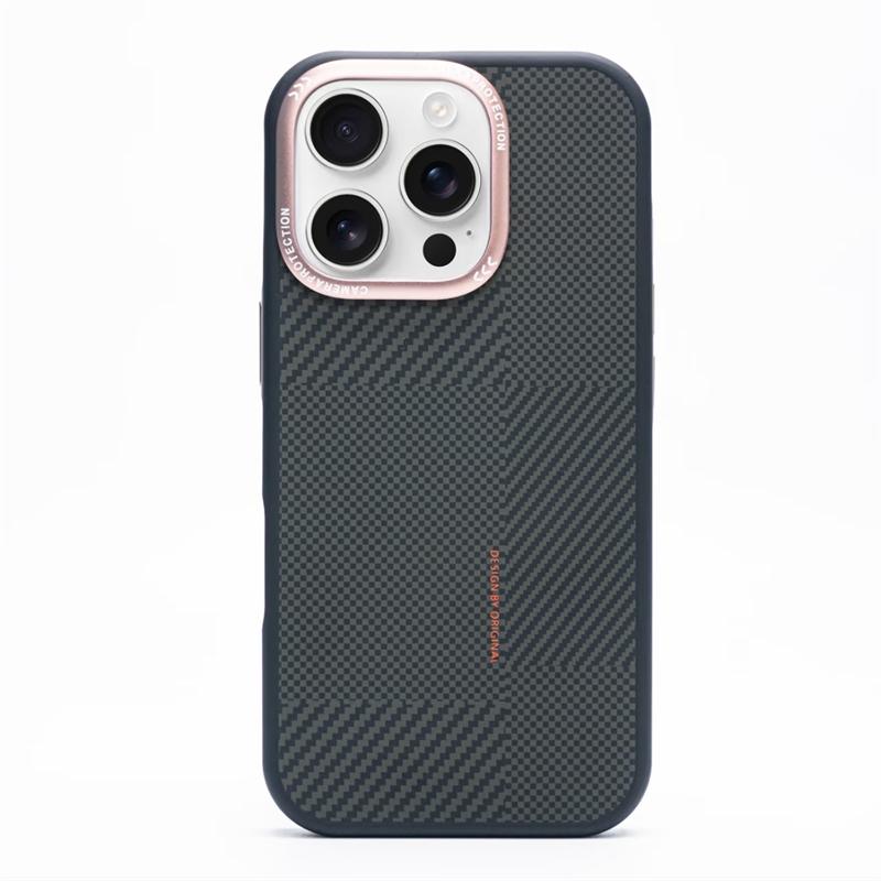 Luxury Carbon Fiber Texture Phone Case for IPhone 17 16 15 14 Pro Max Magnetic Wireless Charge Alloy Camera Lens Protect Cover