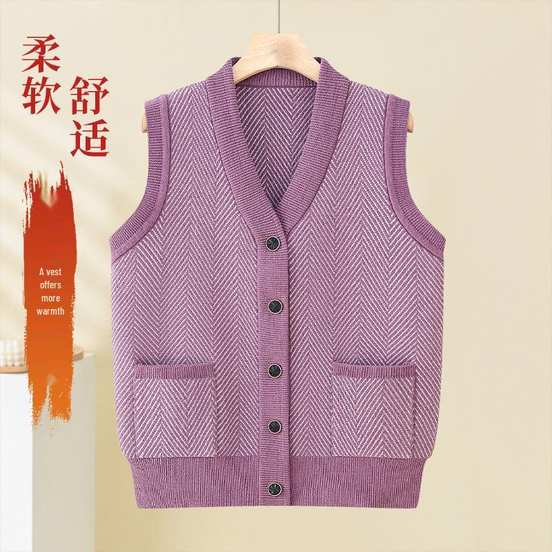 Grandma's Plus Velvet Knit Vest: Cozy Shawl for Middle-Aged and Elderly Women in Spring, Autumn, and Winter