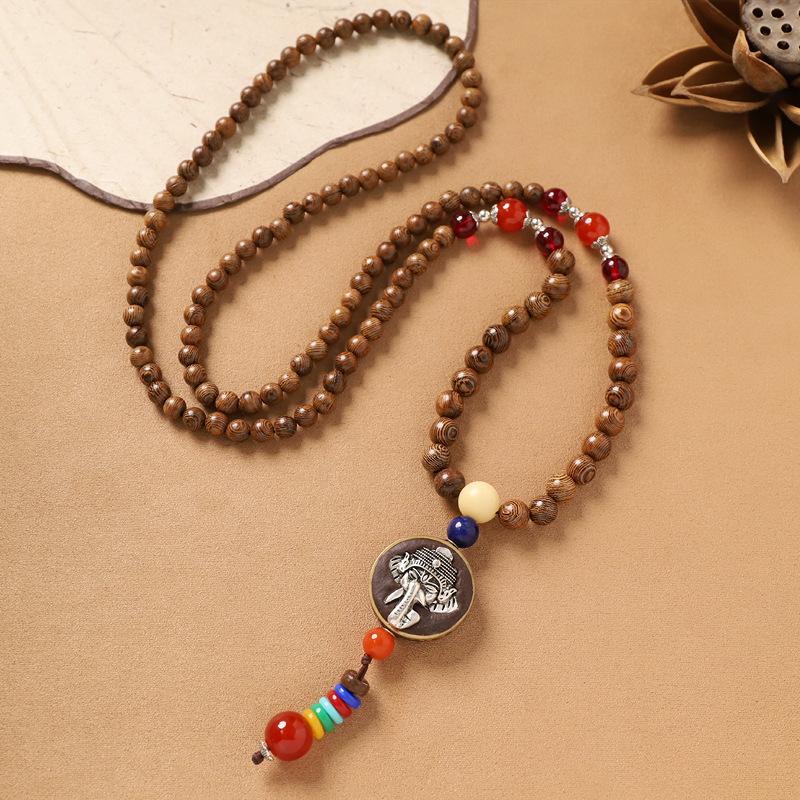 Nepalesiskt halsband retro litterärt träpärlat långt exotiskt tröjkedja damaccessoarer