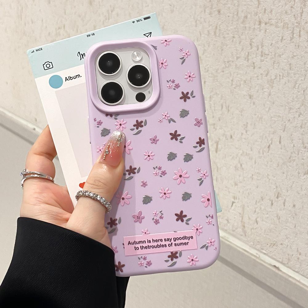Applicable to iphone16pro mobile phone case Korean floral Apple 17/15 with bracelet ins niche 17 protective case apple 11