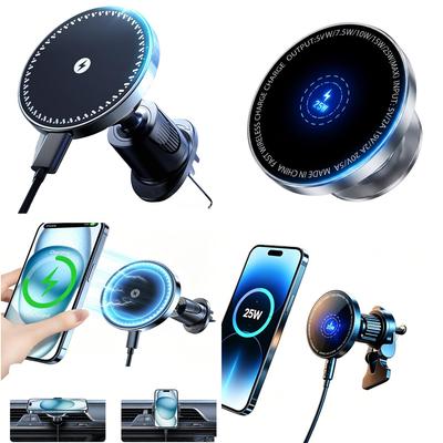 Sleek 15W 25W Magnetic Car Phone Holder Wireless Fast Charger for Efficient Power Sync for Device Protection for Smartphones Use