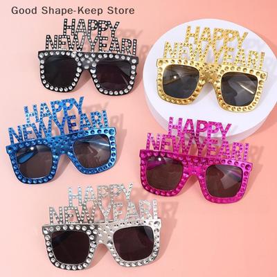 Funky Glasses For Christmas 2026 And New Year's Gifts HAPPY NEW YEAR Decorative Glasses Party Props New Year Party Supplies