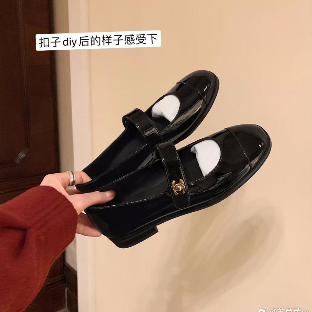 High-end Cowhide Version~ One-word Buckle with Thick Heel Flat Mary Jane Shoes Women's Single Shoes
