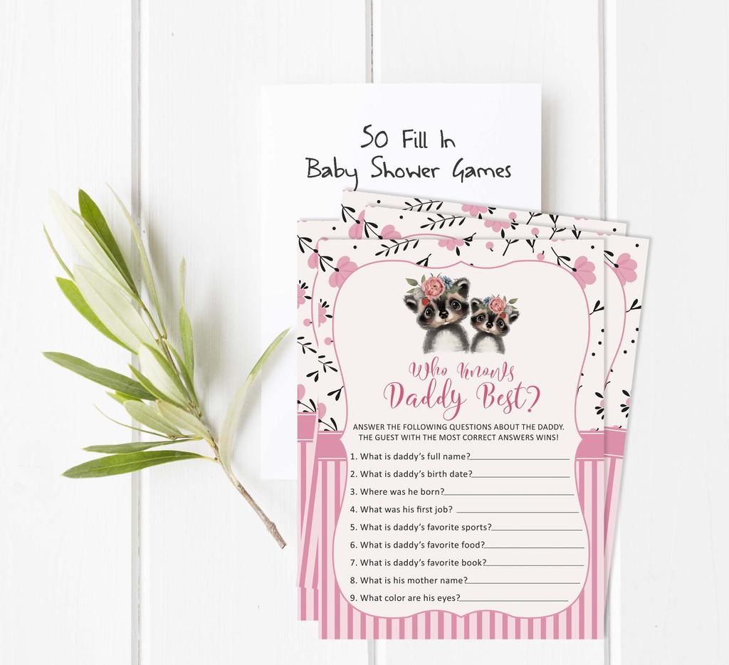 Inkdotpot Baby Shower Game Set Of 50 BabyA  AlphabetA  ABCA  Game Raccoon Jungle Animals Party