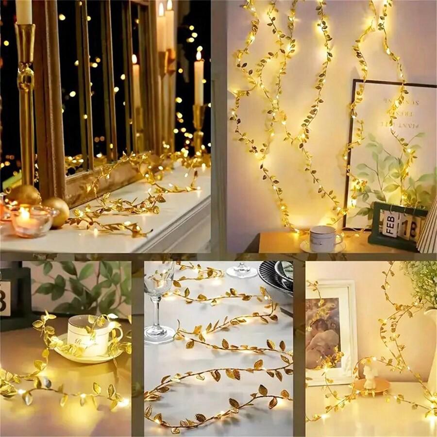1 Stück Goldene Blätter Lichterkette Elegant Warmweiße LED Innen Lichterkette Für Zuhause Tisch Hochzeit Geburtstag Deko,Dekorationslichter