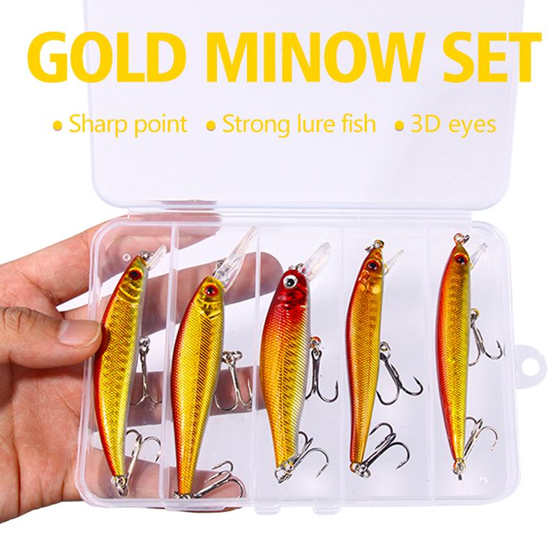 5 pz/scatola Richiamo di Pesca Set Minnow Esche Artificiali Merci Per La Pesca in Mare Wobbler Crankbait Carpa Pesce Persico Pesca