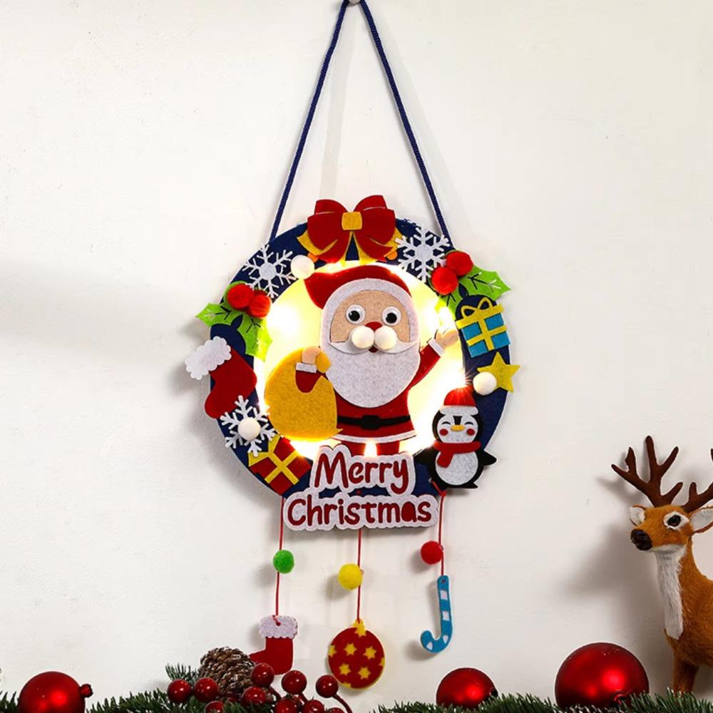 New Christmas Wreath with Lights Children Handmade Diy Creative Christmas Pendant Kindergarten Decoration