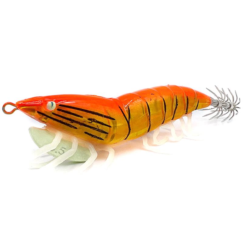 Night Glow Wooden Shrimp Squid Hook Soft Footed Bait with Sound Beads Fake Bait for Fishing
