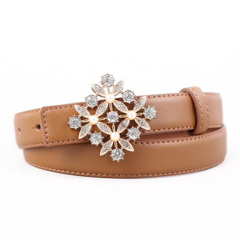 Female Leather Belt With Water Drilled Embellishments For Casual Wear And Dresses