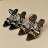 Summer Retro Rivet Peep Toe Women Sandals Fashion Buckle Strap Thin High Heels Stripper Shoes Mujer Banquet Dress Shoes