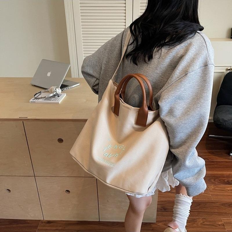 Canvas Bag Women's Large-capacity New Summer Versatile Casual Shoulder Messenger Bag College Student Tote Bag