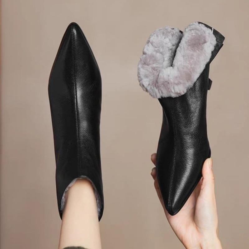 New Short Boots, Thick Fleece Shoes, Versatile Mid-calf High Heels for Women