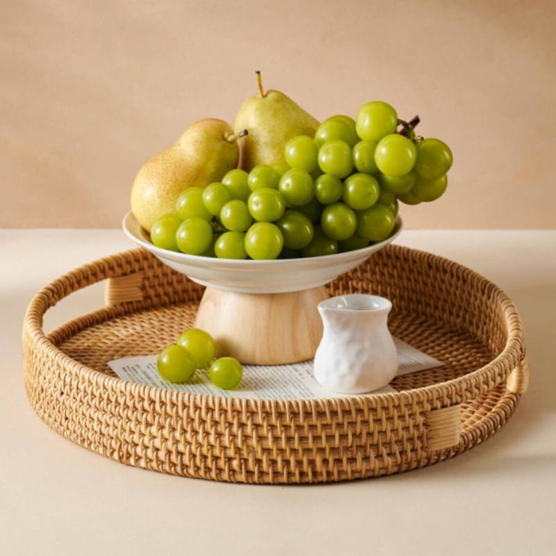 Modern Woven Fruit Basket Storage Bin With Round Shape For Kitchen And Home Organization