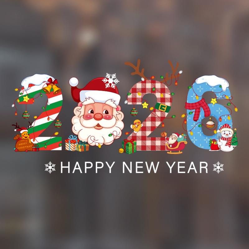 Christmas Window Stickers Happy New Year Decorative Glass Window Static Sticker Merry Xmas Santa Claus Shopping Center Ornament