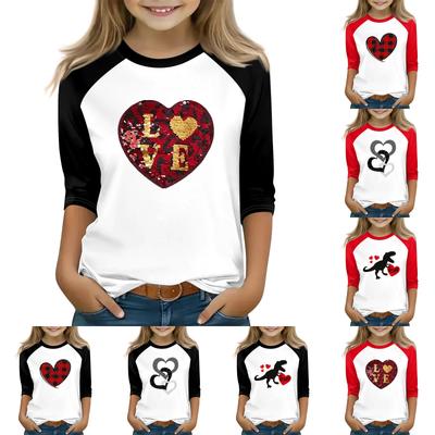 Toppar för unga flickor 4-16 år Rund hals 3/4 ärm T-shirts Trendiga toppar Outfit T-shirts