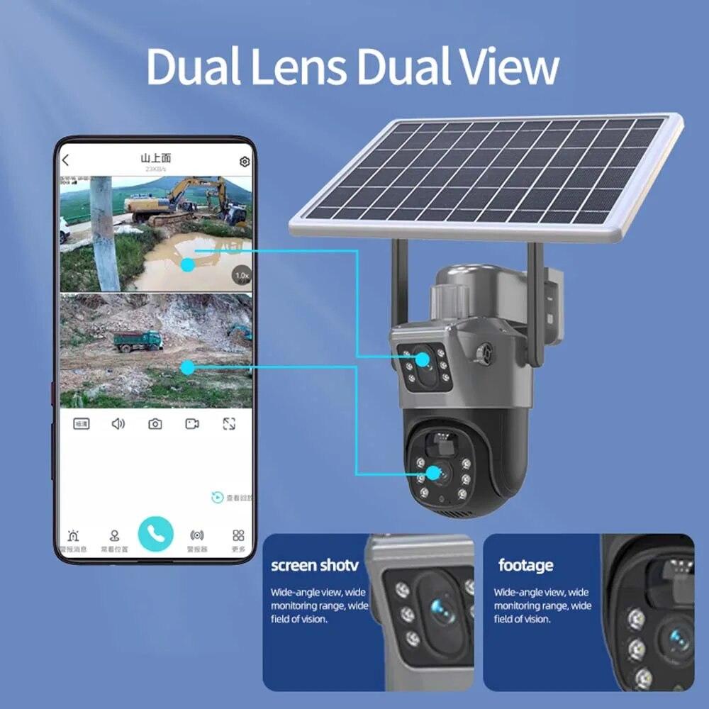 Nowa kamera 4K 8MP Solar 4G/WiFi Dual Screen Outdoor Wireless PTZ Dual Lens Security Protection Automatyczne śledzenie CCTV Monitoring Kamery