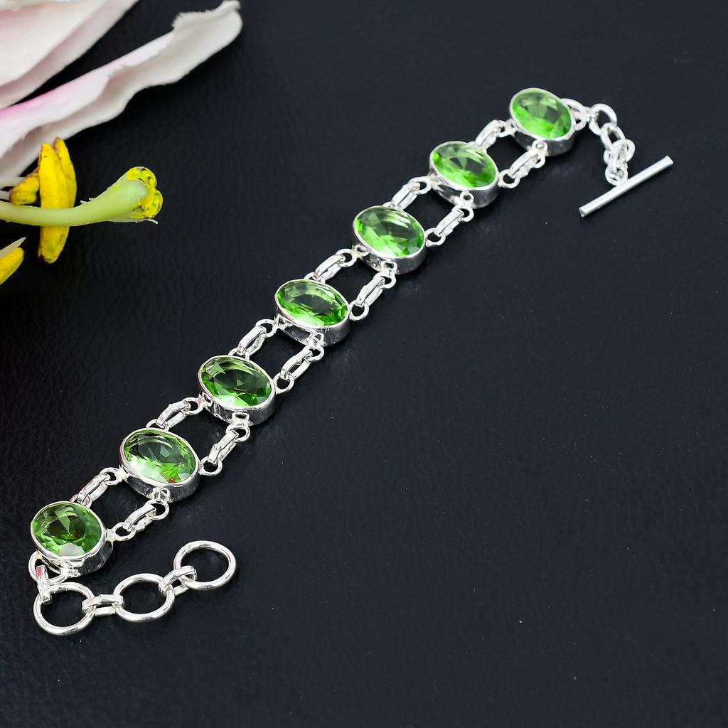 Peridot Gemstone Handmade 925 Sterling Silver Jewelry Bracelet 7-8" KG-296