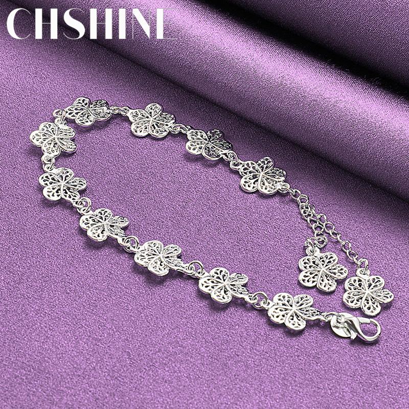CHSHINE 925 Sterling Silver Flower Chain Bracelet For Women Lovers Wedding Fashion Charm Jewelry