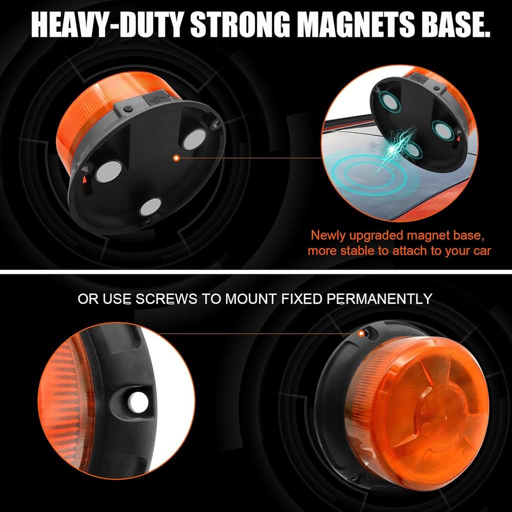 AnTom Remote Control Wireless Strobe Lights, Waterproof Rechargeable LED Battery Powered Beacon Light With Strong Magnetic Base, Vehicle Emergency