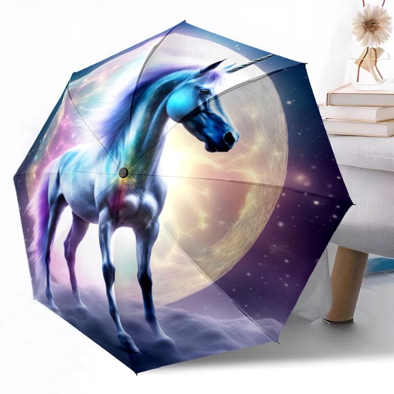 Floral Celestial Unicorn Art Outdoor Automatic Umbrella Retractable Design with 8-Rib Durability Lightweight Perfect Gift for Friends Family