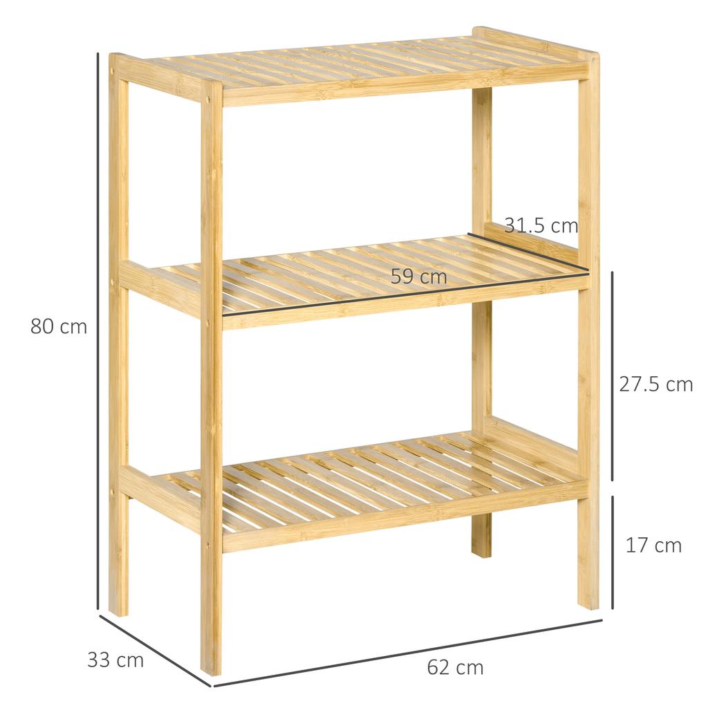 Multipurpose 3-Tier Space-Saving Bamboo Shelf. 62x33x80cm