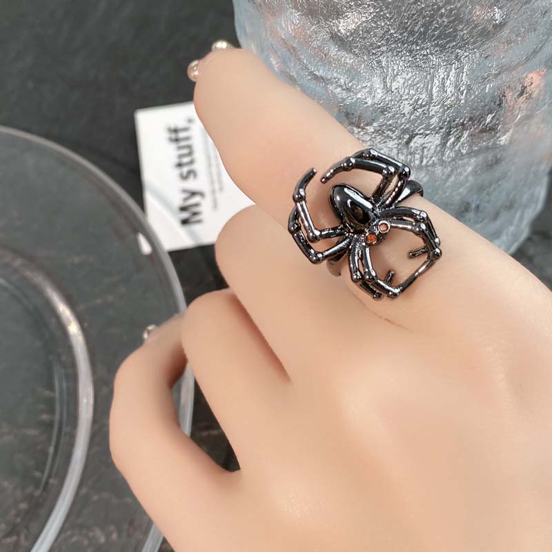Punk Gothic Black Spider Animal Rings for Men Women Fashion Shiny Crystal Adjustable Open Finger Rings Y2K Zircon Party Gifts