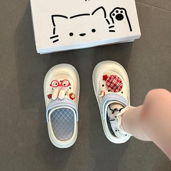 Cute Cartoon Miffy Rabbit Two Wearing Hole Shoes Women's Summer Platform with Skirt Non-slip Outer Bag Head Sandals