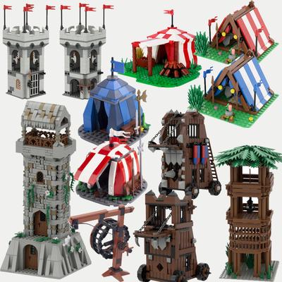 MOC Bausteine Militär DIY Kreativ Magisch Mittelalterliche Burg Szene Belagerungsmaschinen Stadtmauer Torturm Bausteine Montage Set Spielzeug