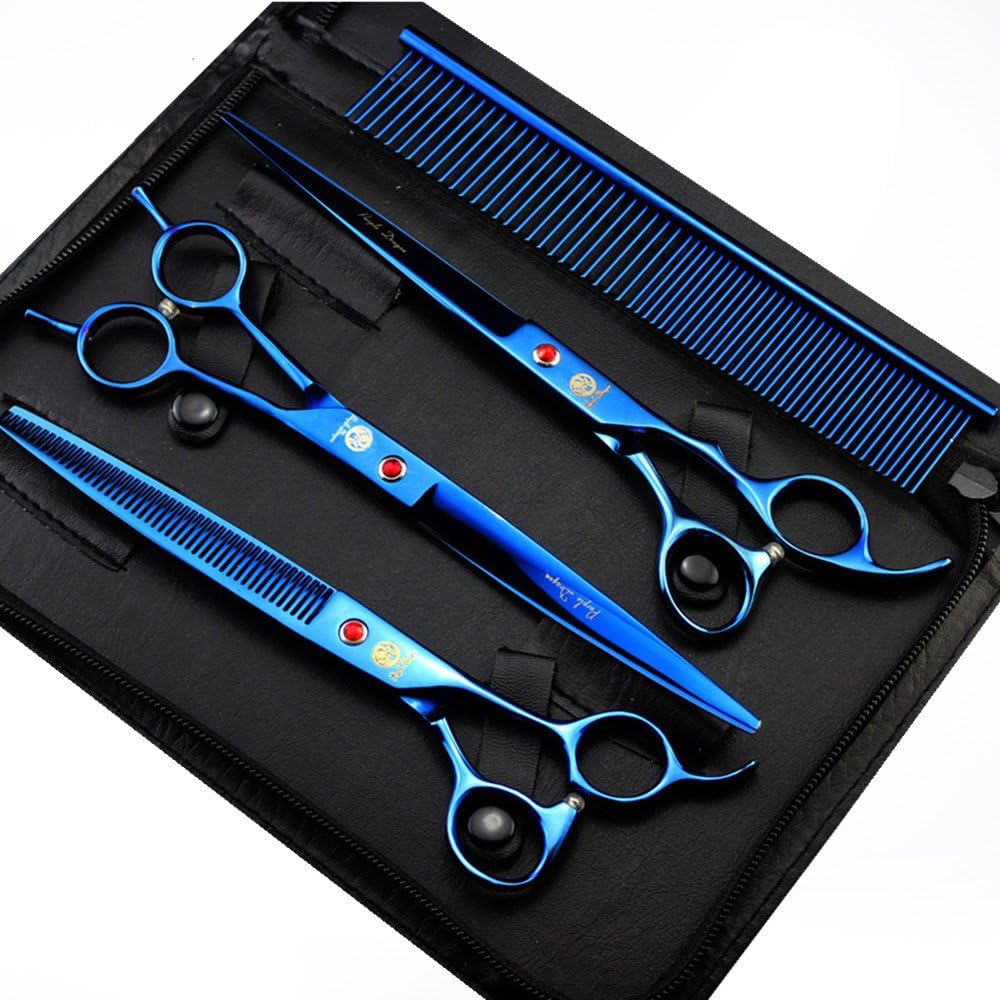 Purple Dragon 8 inch 3 in 1 Professional Pet Grooming Thinning Scissors - Upward Curved Shears and Dog Hair Cutting Scissor - Perfect for Pet Groomer