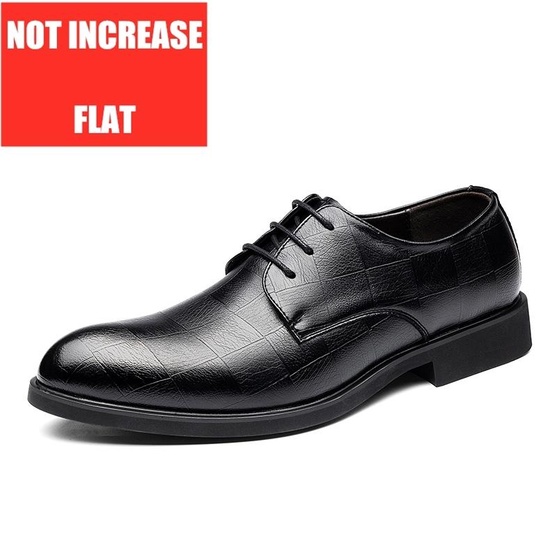 Hollow Out Breathable Flat/6cm Heel Spring Summer Men's Leather Dress Shoes Fashion Casual Height Increase Elevator Shoes Man