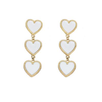 Design Lady Statement Earring Women Metal Gold Color White Enamel Hearts Long Dangle Drop Earring Fashion Party Jewelry