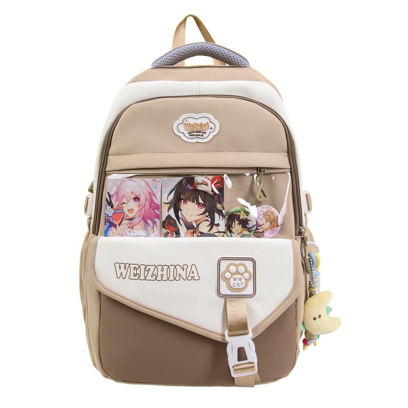 

Цветной блок Школьный рюкзак для старшеклассника Рюкзак большой вместимости для девочки хаки