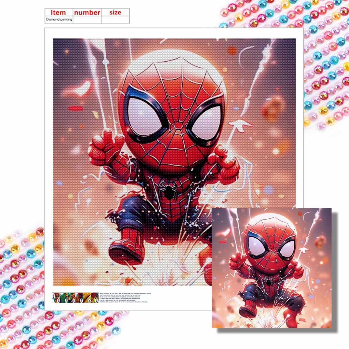 

5D Алмазная живопись DIY Декоративная Q-версия Человек-паук Полная круглая выкладка Пейзаж Алмазная вышивка Наборы для вышивания крестом Домашний декор Подарок Round 20x20cm