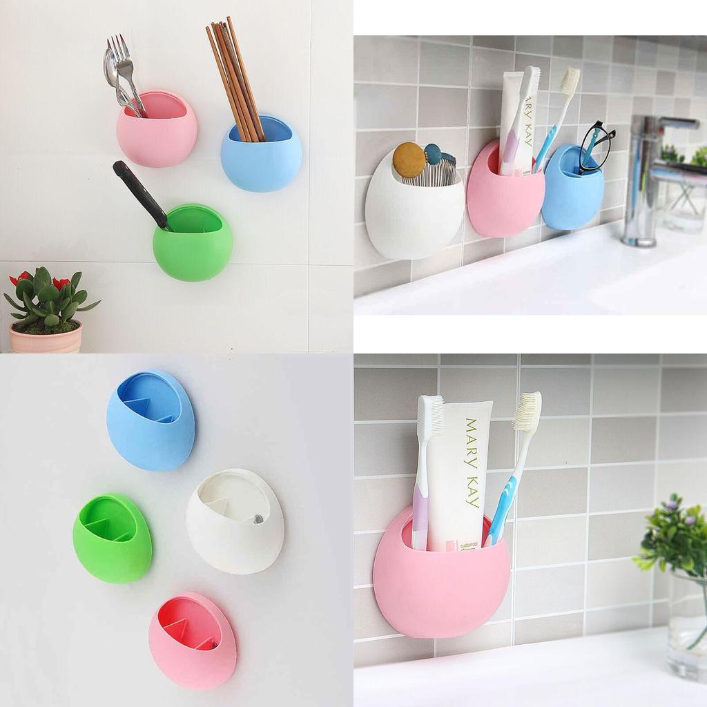 Elegant Home Bathroom Toothbrush Holder In Solid Colors With Wall Mount Suction Cup
