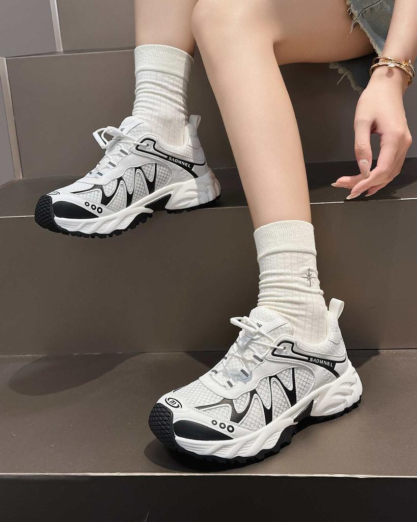 2025 new summer thick-soled heightening shoes mesh breathable casual sports shoes female dad shoes leather versatile