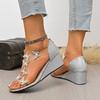 Women's Back Zipper Rhinestone Wedge Sandals Iris I-Shaped Beach Sandals