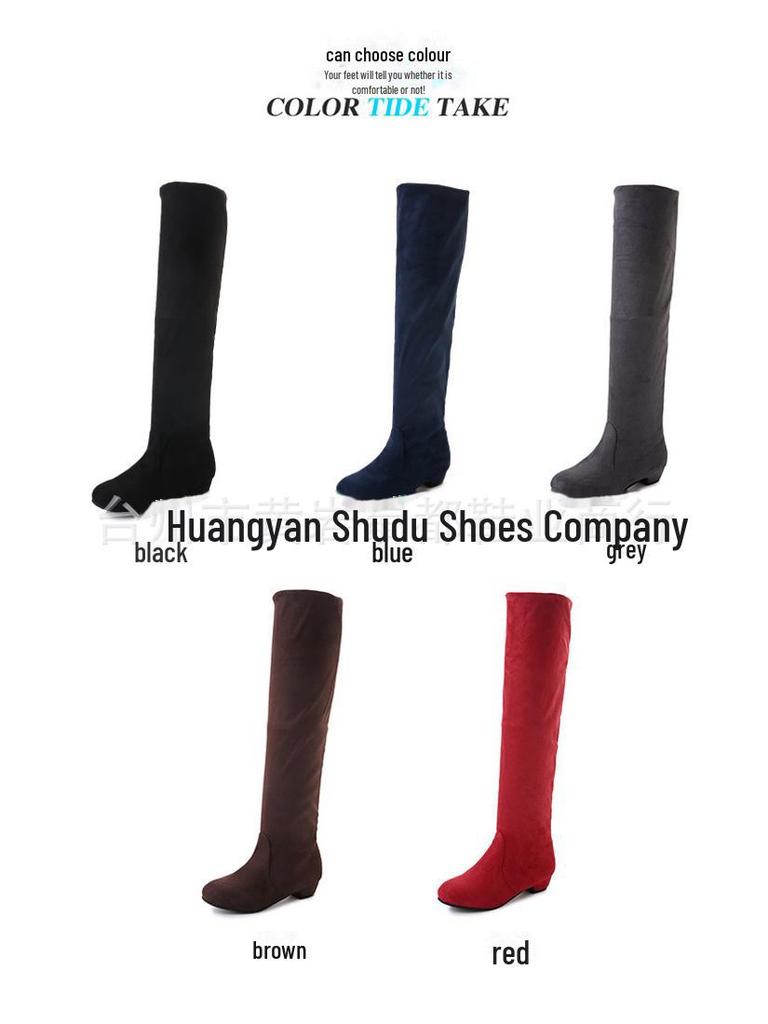 Dames Lange Elastiske Semskede Støvletter - Rund Tå, Høyt Skaft, Toveis Stil, Stor Størrelse, Europeisk og Amerikansk Design