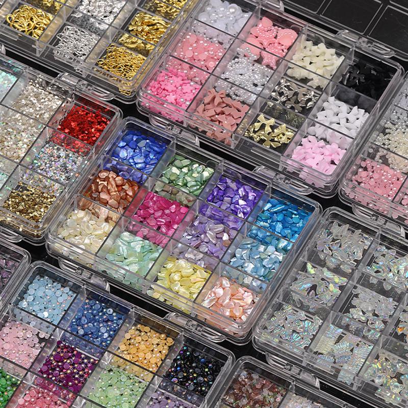 12 Grids 3d Nails Charms Mixed Special-Shaped Diamonds Flat Bottom Diamonds Pearl Sequins Butterfly Diy Manicure Parts