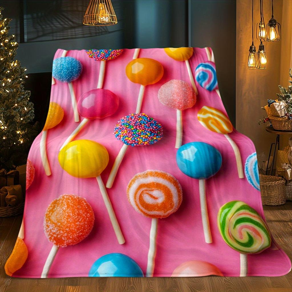 Colorful Candy Pile Print Flannel Blanket Lightweight Soft Warm Throw Sofa Bedroom Camping Travel Gift