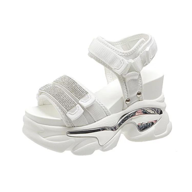 10cm Sandály na silné podrážce zvyšující výšku se suchým zipem, s otevřenou špičkou, houbová podrážka, sportovní a ležérní tátovy sandály