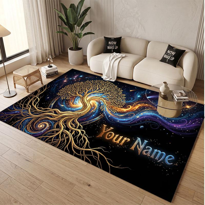 Tree of Life Theme Soft Crystal Velvet Rug Custom Name & Text Print Non Slip Floor Rug for Bedroom Living Room