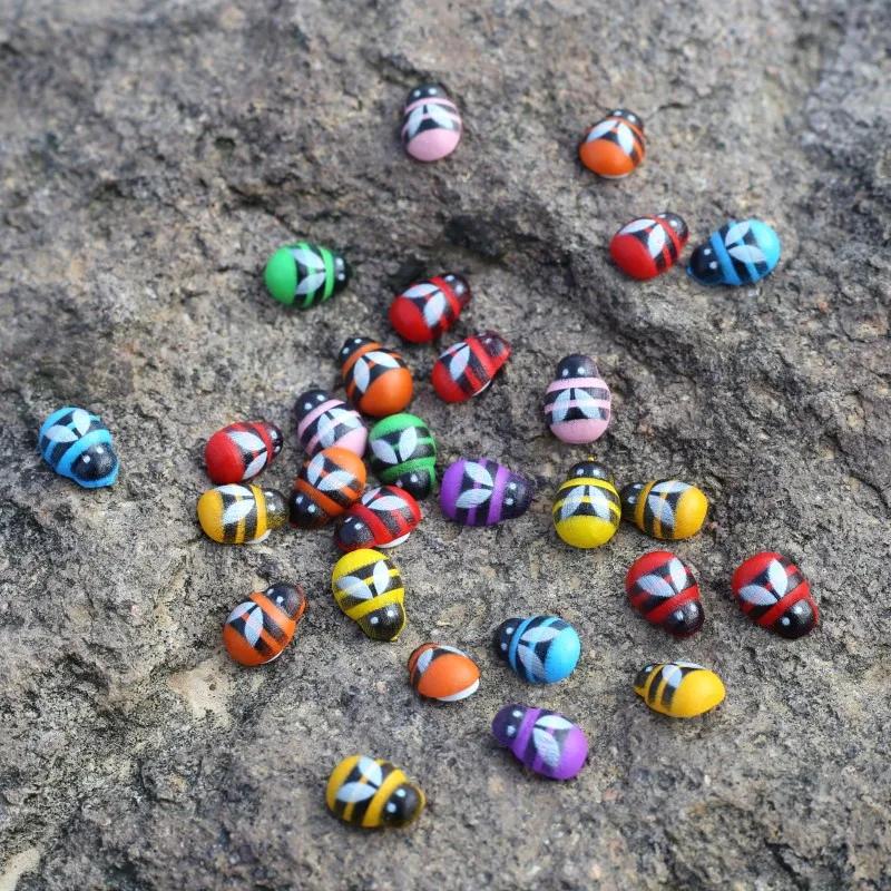 New MINI Wood Bee Ladybug Colorful with Glue Home Refrigerator Wall Decoration DIY Handmade Child Gift Party Accessories 50/100p