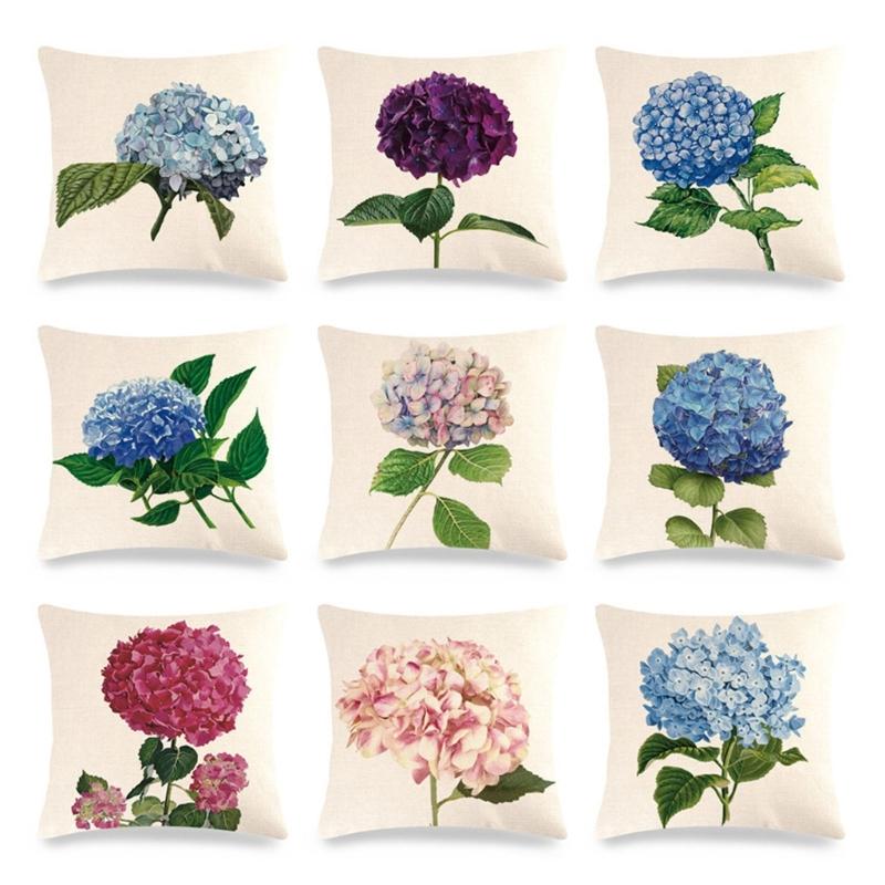 Stylishs Flower Cushions Cover Hydrangea Throw Pillow Cover Linen Material