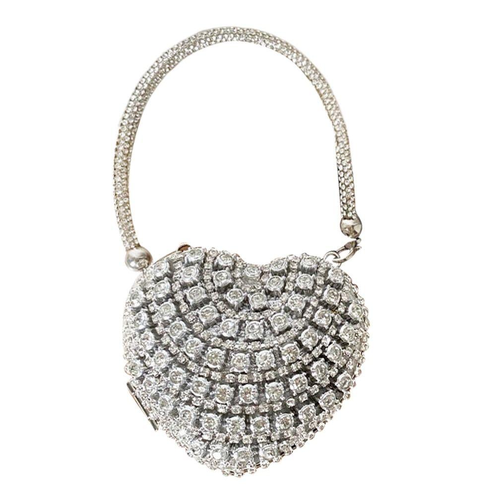 Herzförmige Retro-Umschlags-Tasche Luxuriöses Design Bling-Stil Mini-Tasche Kleine Größe Strasssteine Abend-Clutch Abendveranstaltungen