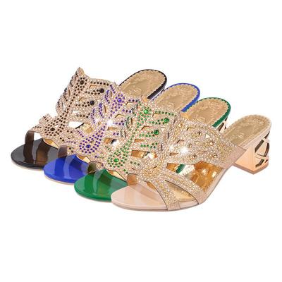 New Summer Rhinestone Women's Sandals Thick Heel Hollow Beach Slippers Fashion Women's Sandals