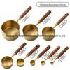 8-Piece Stainless Steel Measuring Cup & Spoon Set with Wooden Handle for Coffee & Grams
