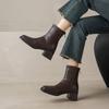 High-heeled Short Boots for Women in Autumn and Winter: Thick-heeled Short-toed Square-toed Shoes with Fleece Boots