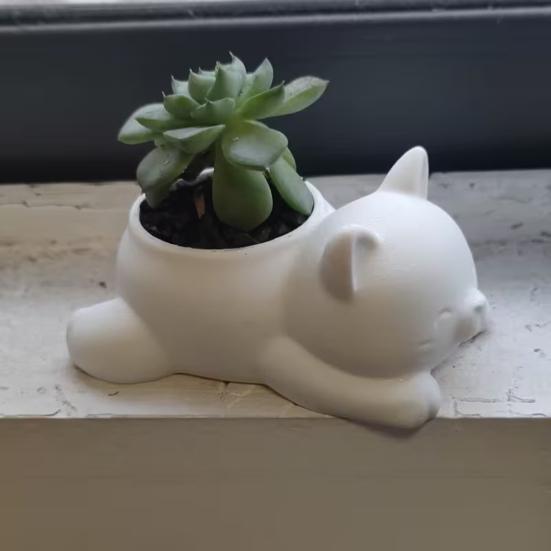3D Printed Cat Planter Pot Lying Kitten Succulents Herb Plants Flower Pot Container for Indoor Outdoor Home Balcony Garden Decor